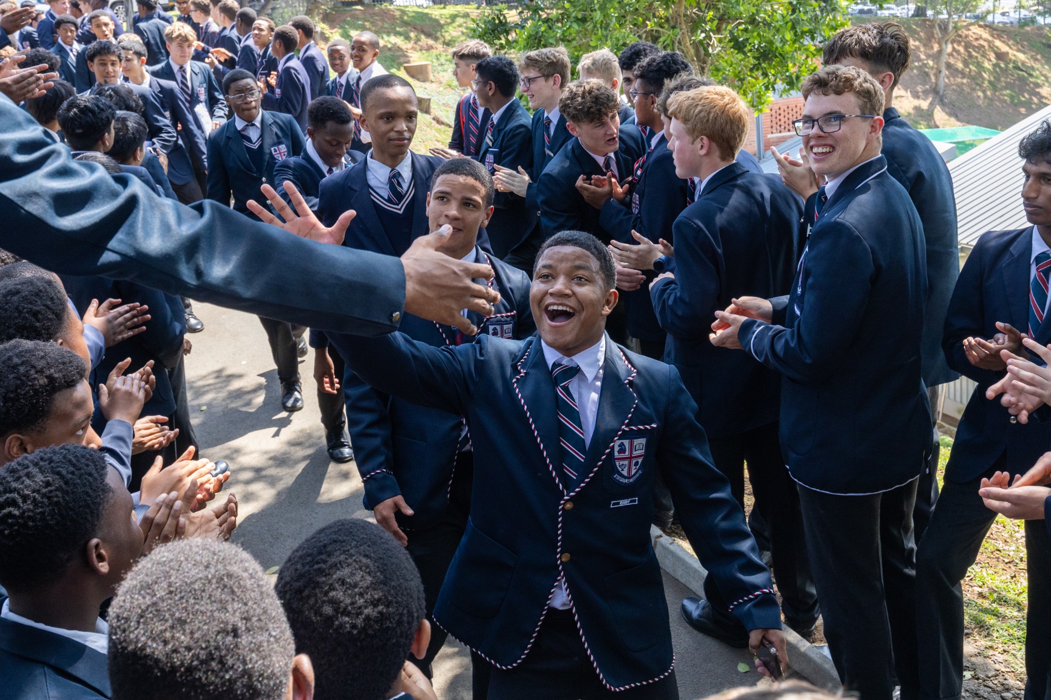 Westville Boys’ High School pupils celebrating together on campus